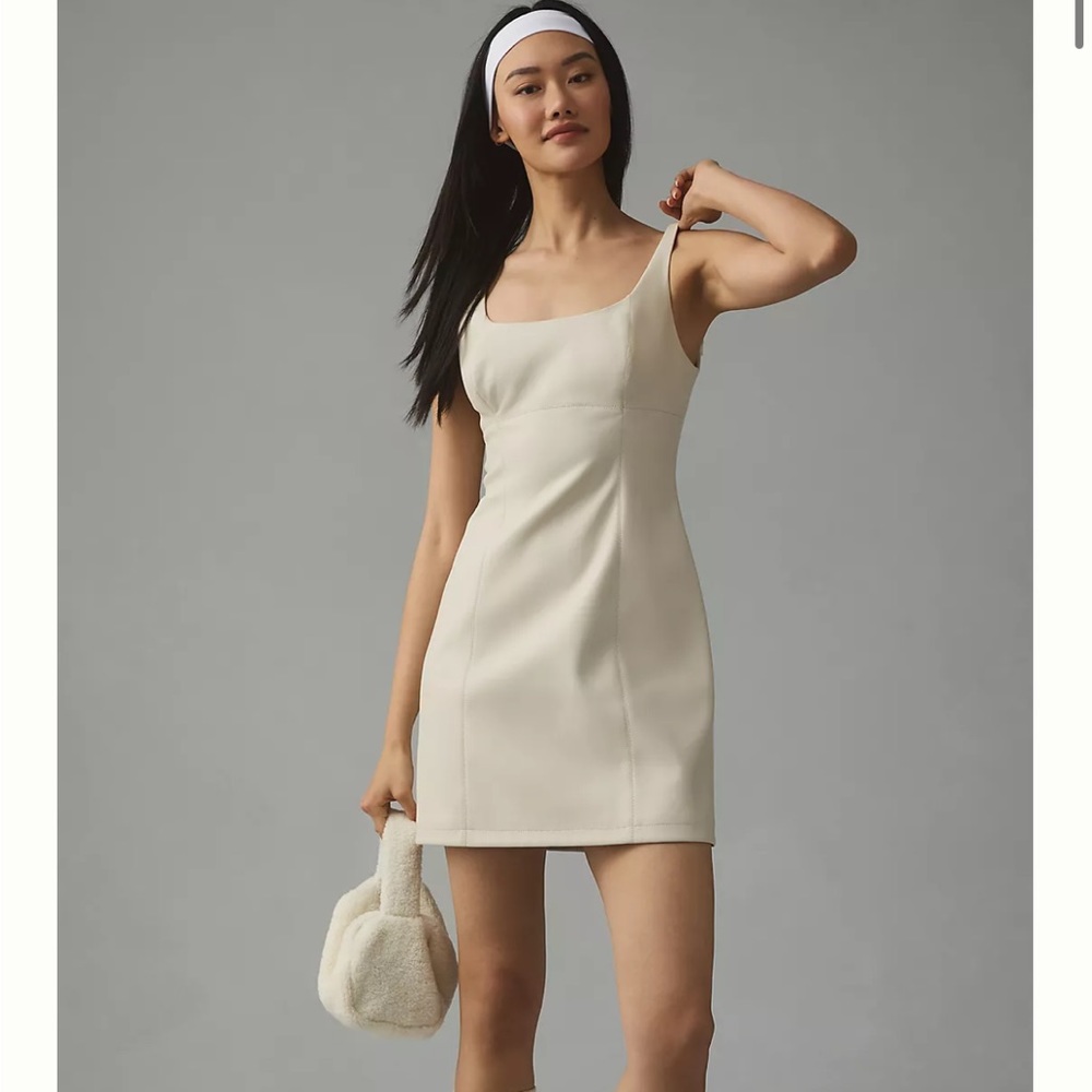 Maeve Faux leather square neck mini dress